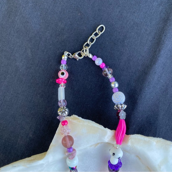 Peace of My Heart Beaded Pendant Necklace Silver Crystal Stone Evil Eye Heart - Picture 5 of 14